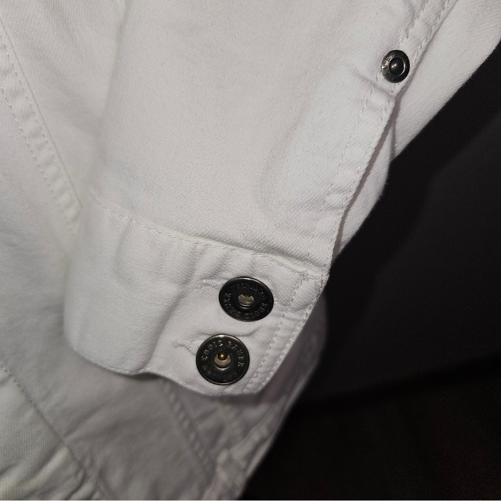 White Eddie Bauer White Jean Jacket with Bronze Buttons Stretchy  XL - Picture 9 of 15